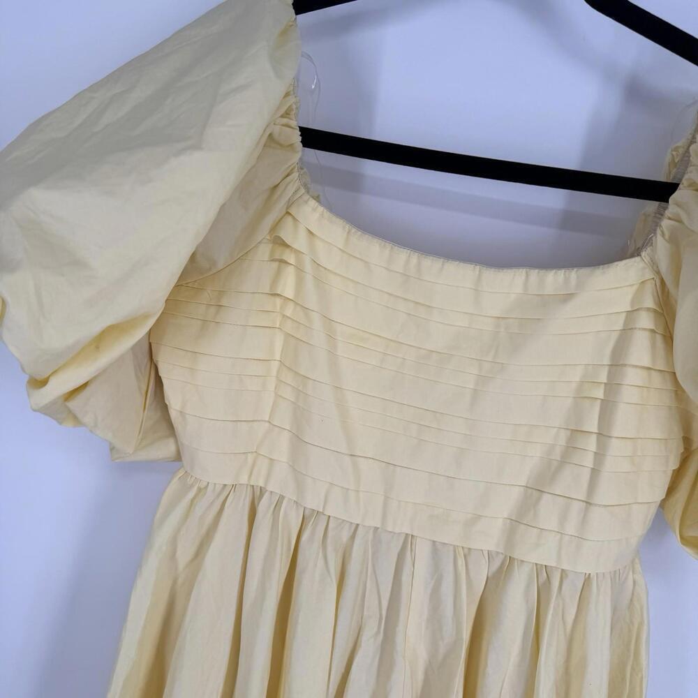 &Merci dress medium M butter yellow milkmaid puff sleeve midi wedding cotton - Picture 2 of 3